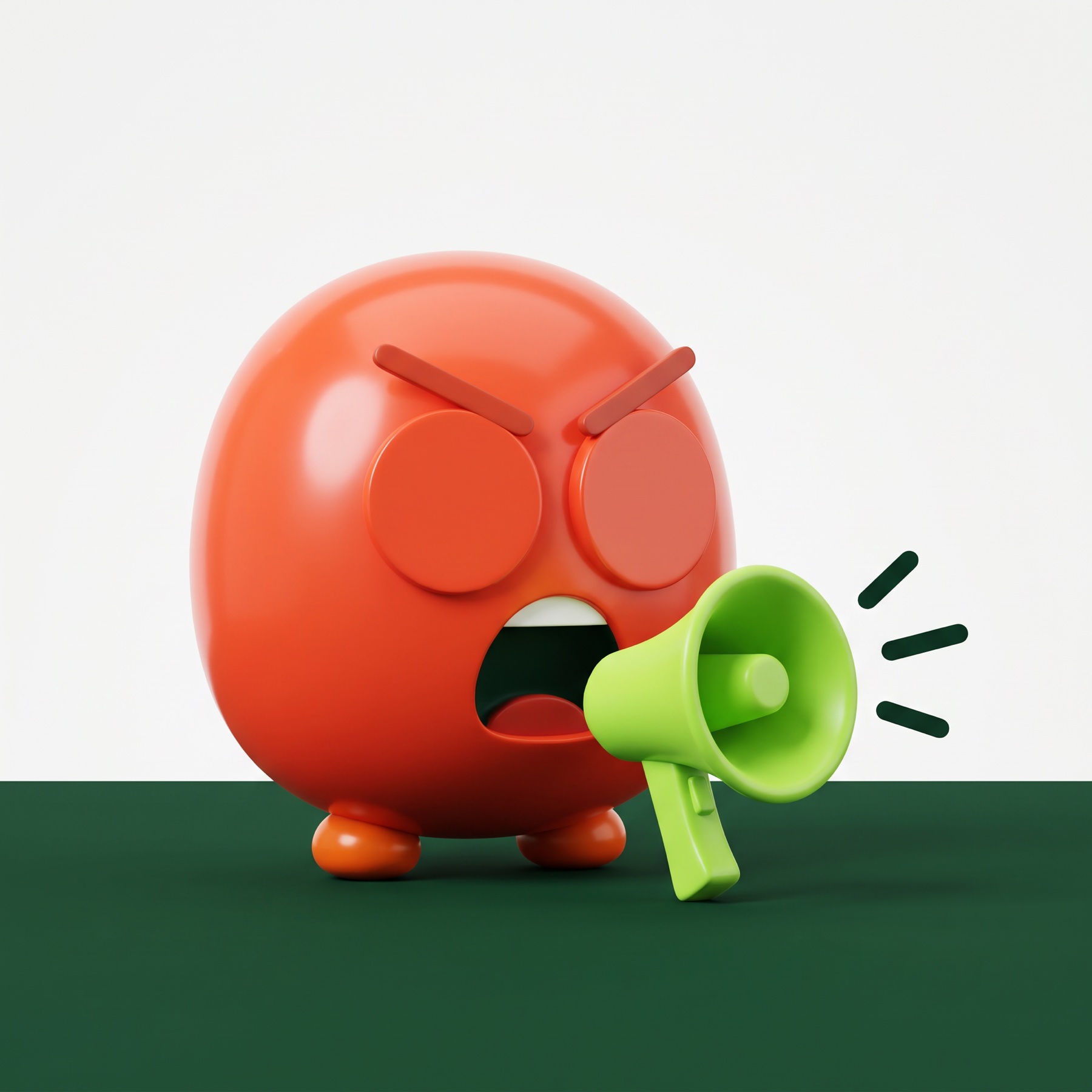 The buddy, red with rage, shouting into a lime megaphone